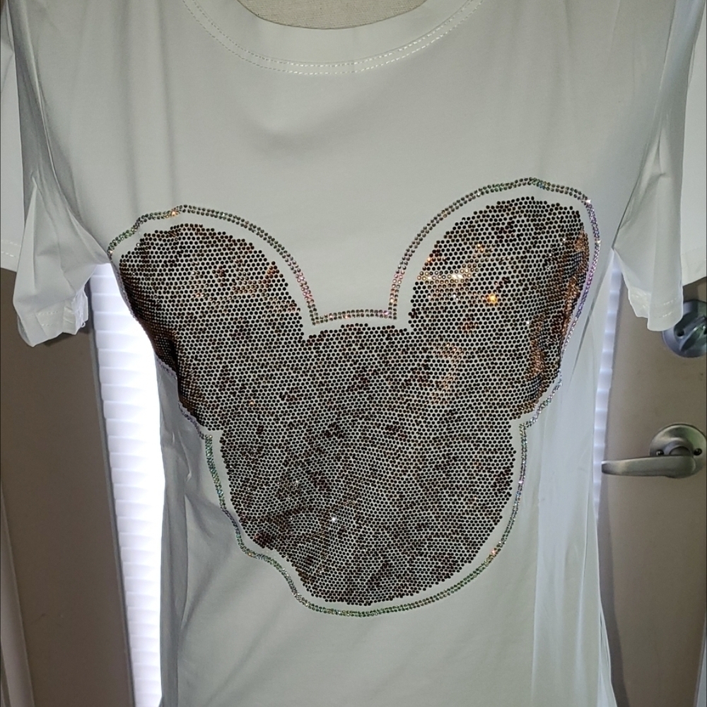 Hey Mickey, you are so fine! White Sequin Minnie Mouse T-Shirt L/XL
